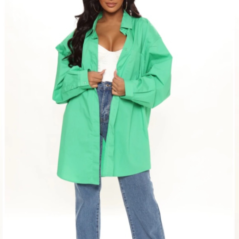 Fashion Nova Fully In Charge Oversized Shirt - Kelly Green Size M - Picture 2 of 4